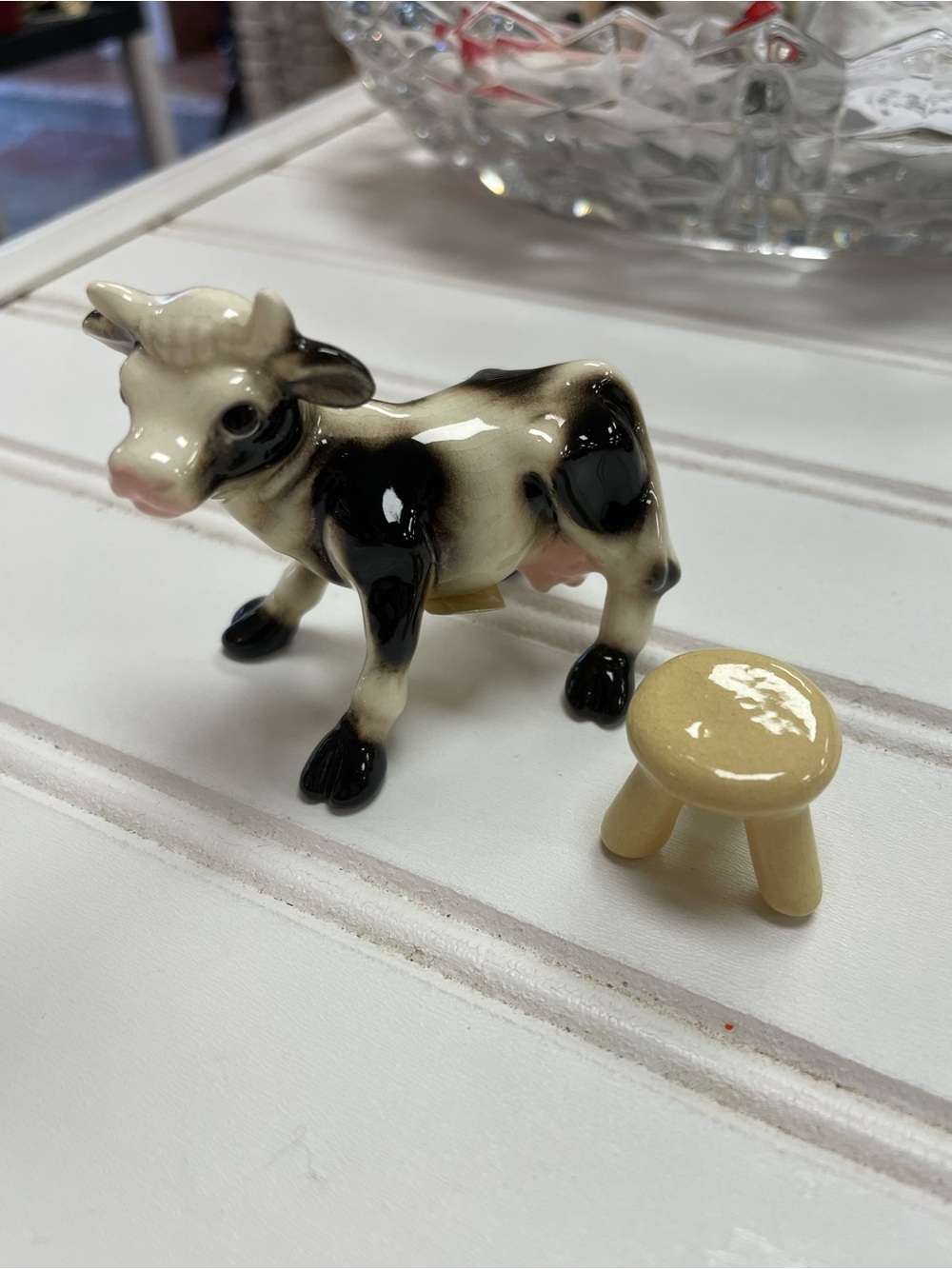 Vintage Rare Hagen Renaker Storybook Cow with Milking Seat Figurine